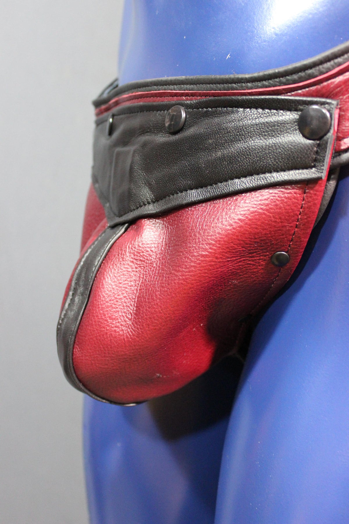 Our classic Burgundy Jock with interchangeable codpiece, and comfort waistband in soft leather. - view 3