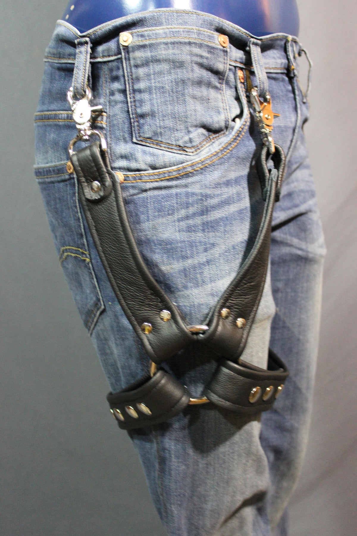Classic Black Leather Leg Harness - front view