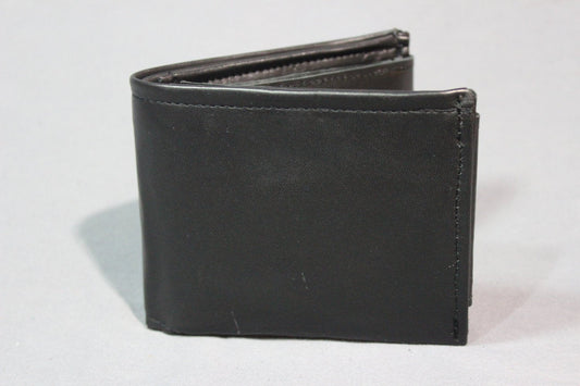 Classic Black Leather Wallet with Double ID flaps - front view