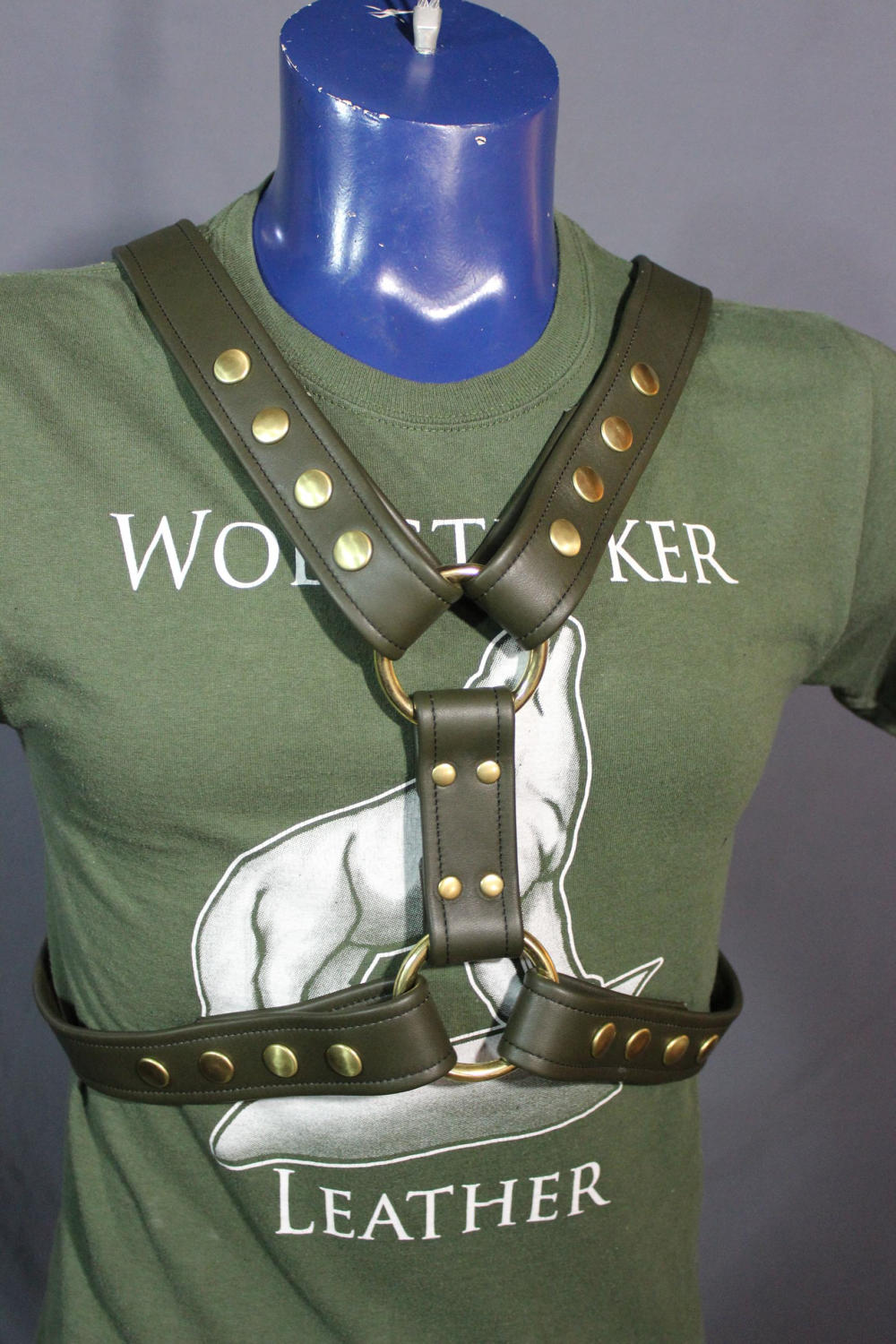 Military Olive and Brass Extended X Harness, Soft Leather Strapping - view 3