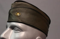 Military Olive Green Leather Garrison Cap with Brass Star Concho - front view