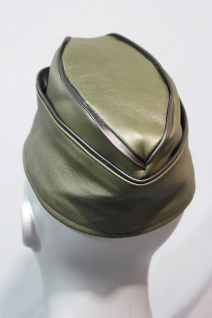 Military Olive Green Leather Garrison Cap with Brass Star Concho - view 3