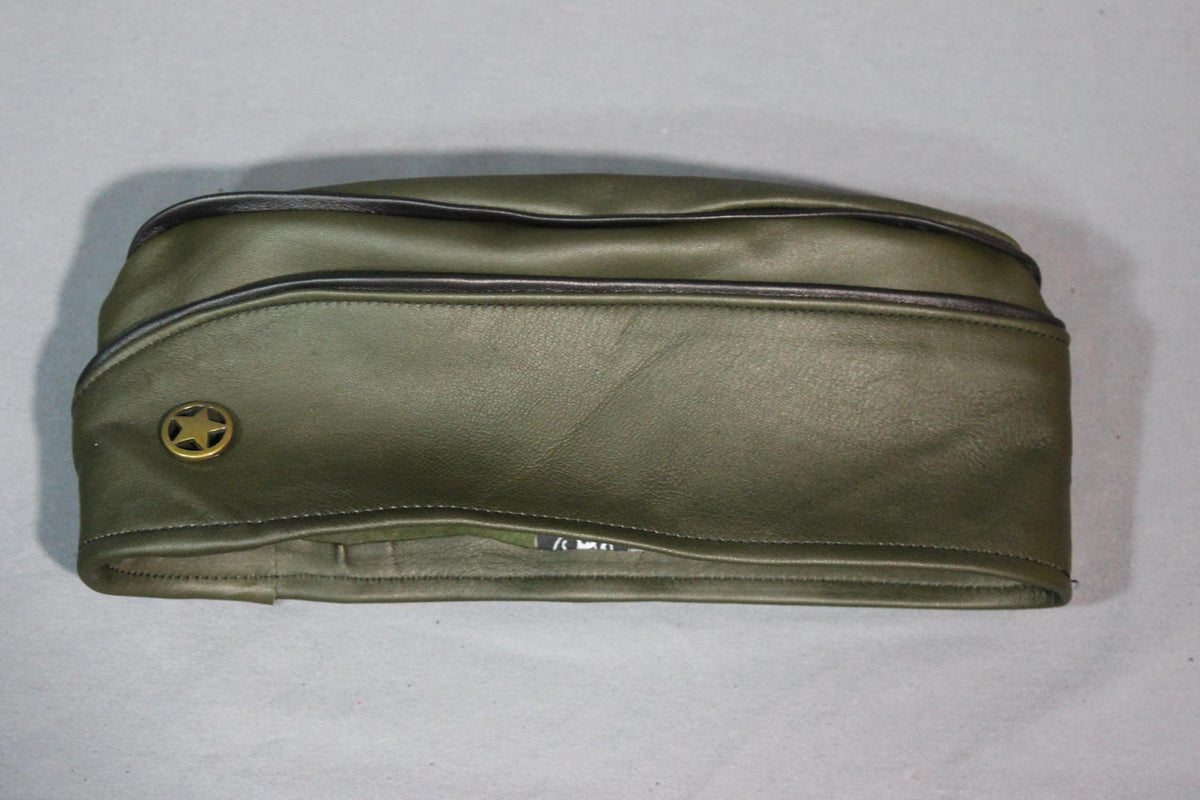 Military Olive Green Leather Garrison Cap with Brass Star Concho - view 4