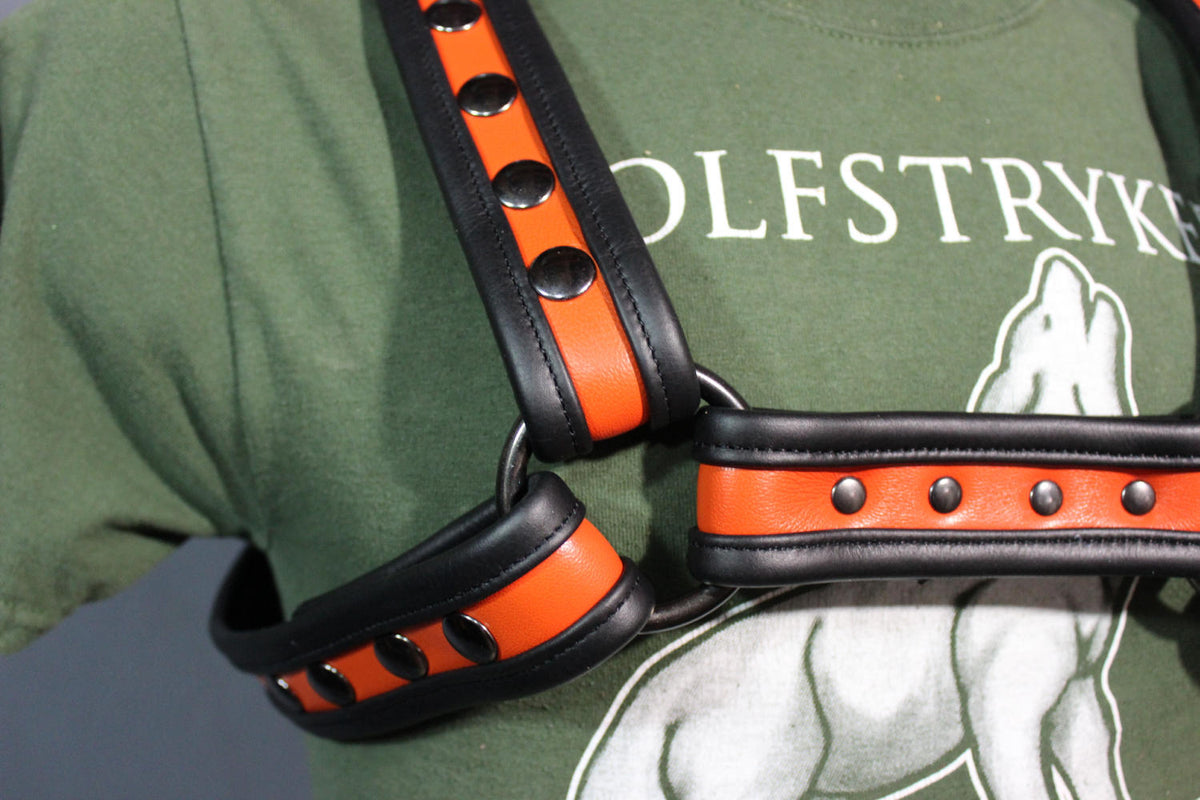 Black and Orange Bulldog Harness - Our Softest Leather! - view 2