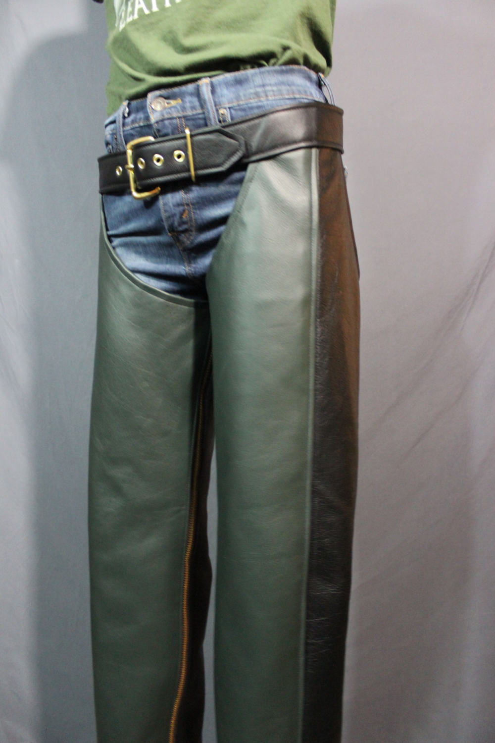 Sir Tom Matt's Collection - Classic Bar Chaps in Black and Green - front view