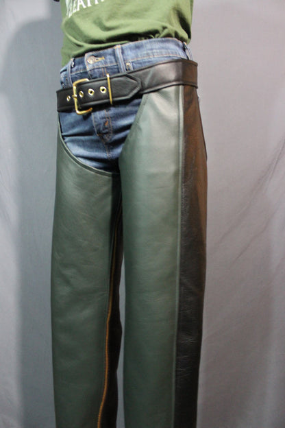 Sir Tom Matt's Collection - Classic Bar Chaps in Black and Green - front view