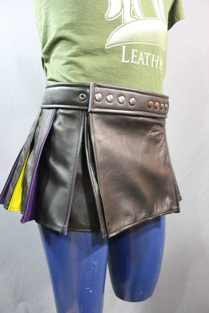 Pleated Leather Kilt - Short Version - front view