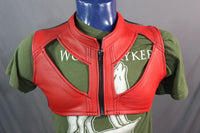 Opened Paneled Bolero Vest in Bright Red - front view