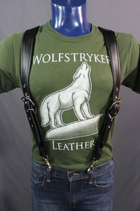 Our Back to Basics Black Leather Suspenders! - front view