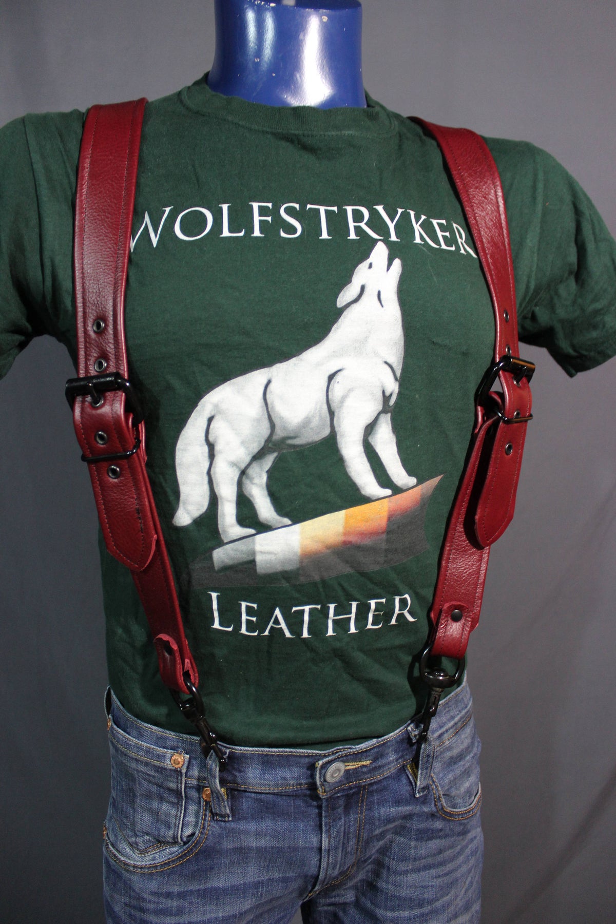 Handmade Burgundy Leather Suspenders,Black Hardware, Custom Fit! - view 2