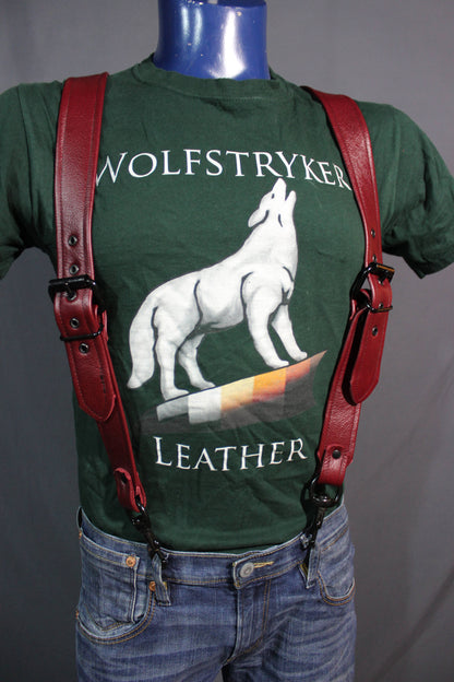 Handmade Burgundy Leather Suspenders,Black Hardware, Custom Fit! - view 2