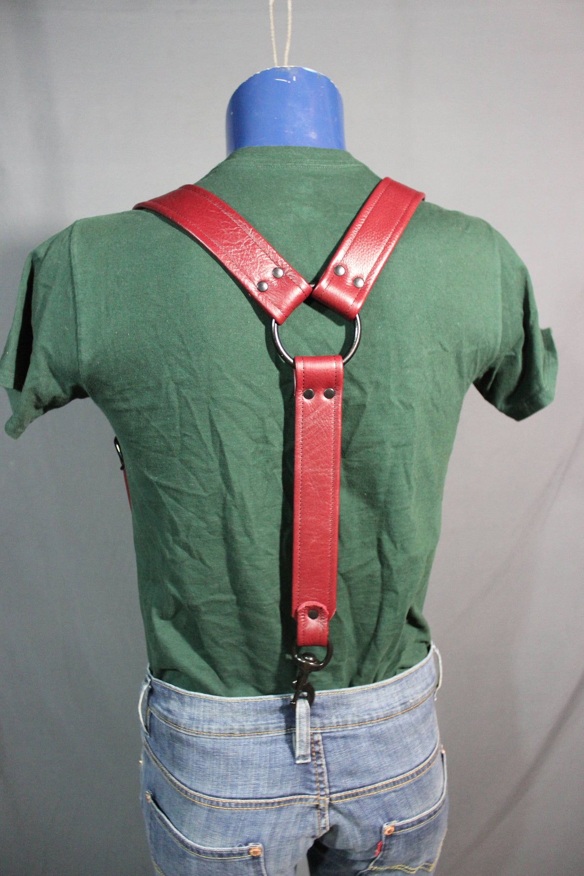 Handmade Burgundy Leather Suspenders,Black Hardware, Custom Fit! - view 3