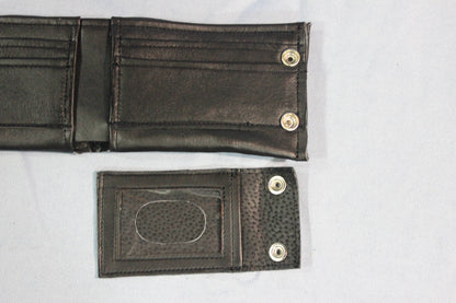 Classic Black Leather Wallet with removable ID flap - front view
