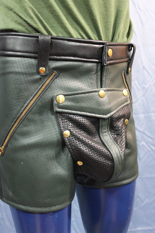 Sir Tom Matt's Collection - Perforated Leather Shorts with removable codpiece! - front view