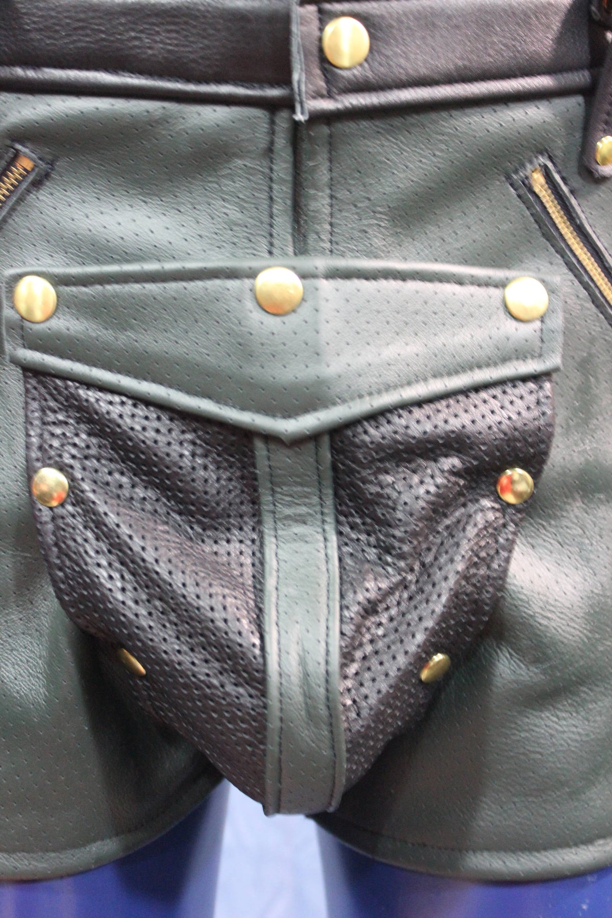 Sir Tom Matt's Collection - Perforated Leather Shorts with removable codpiece! - view 2