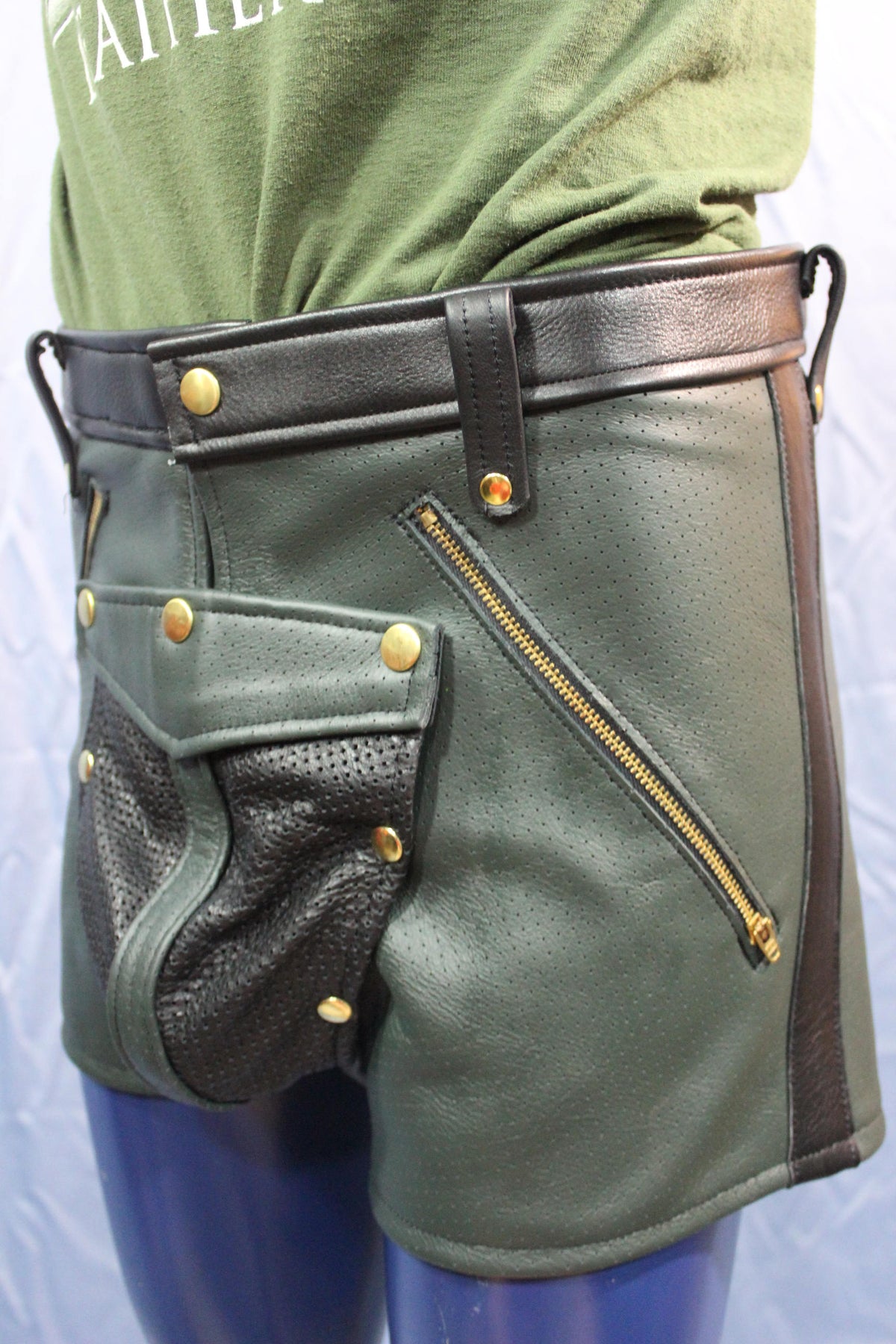 Sir Tom Matt's Collection - Perforated Leather Shorts with removable codpiece! - view 4
