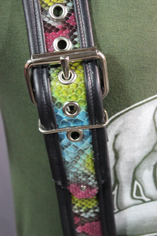 Our "Double Wide" Hand Made Rainbow Python Suspenders - view 2
