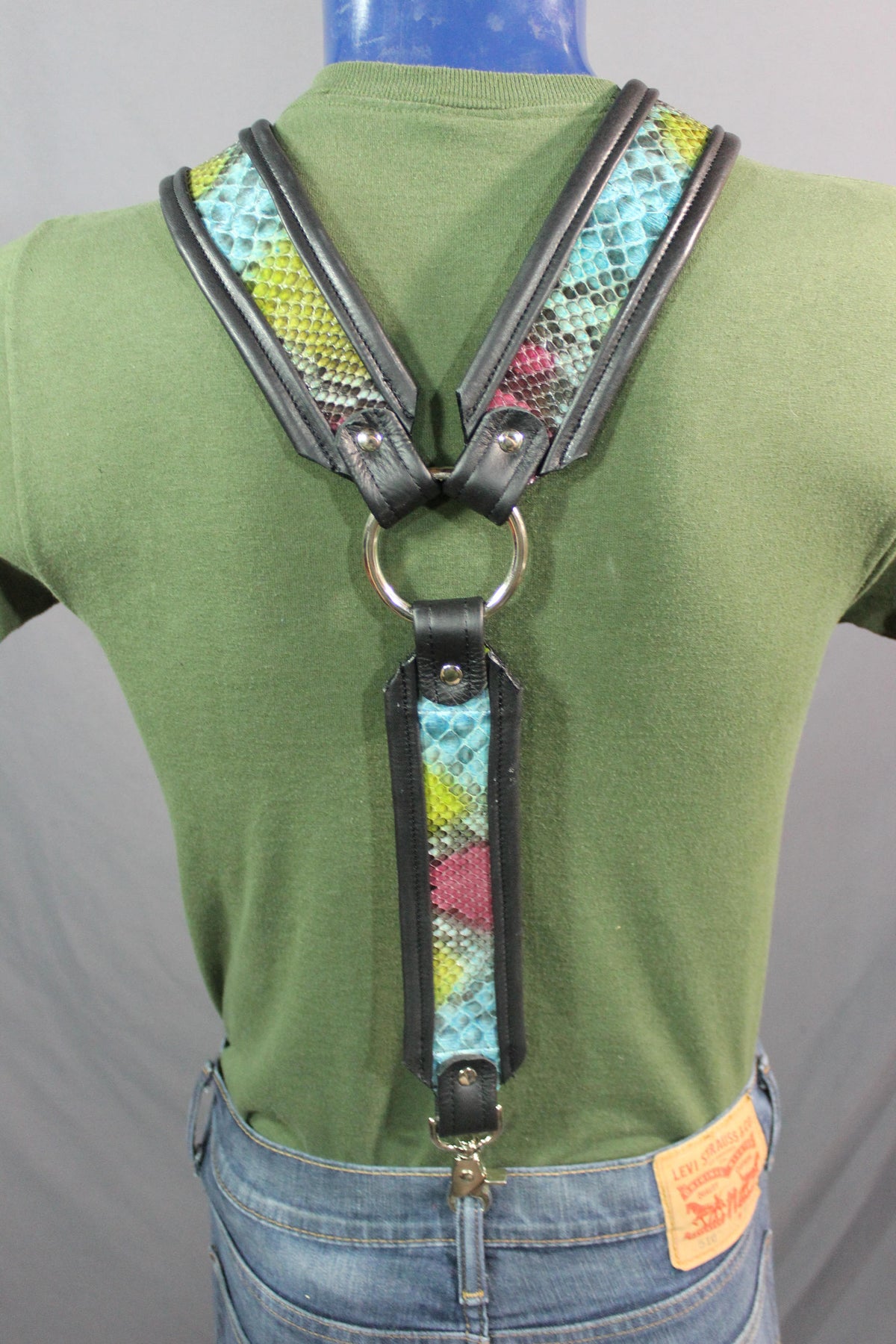 Our "Double Wide" Hand Made Rainbow Python Suspenders - view 3