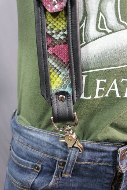 Our "Double Wide" Hand Made Rainbow Python Suspenders - view 4