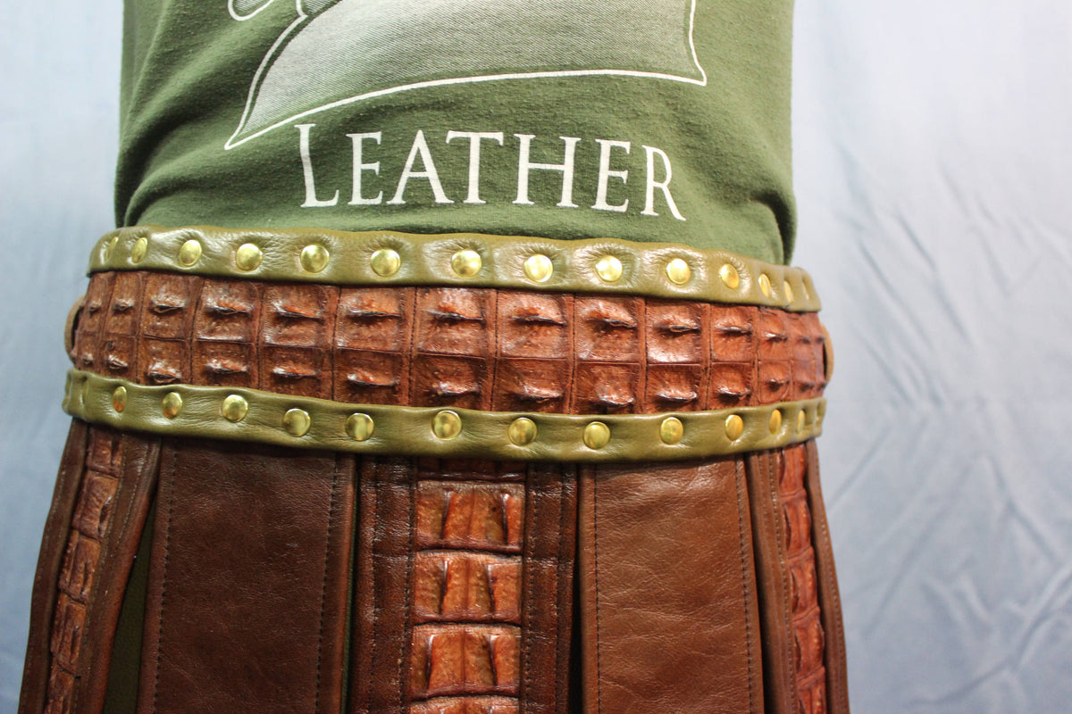 Amazing Cognac Frond Style Kilt with Croc Highlights - front view
