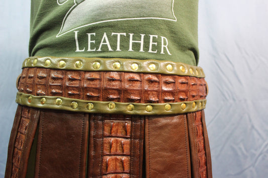 Amazing Cognac Frond Style Kilt with Croc Highlights - front view
