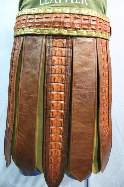 Amazing Cognac Frond Style Kilt with Croc Highlights - view 2