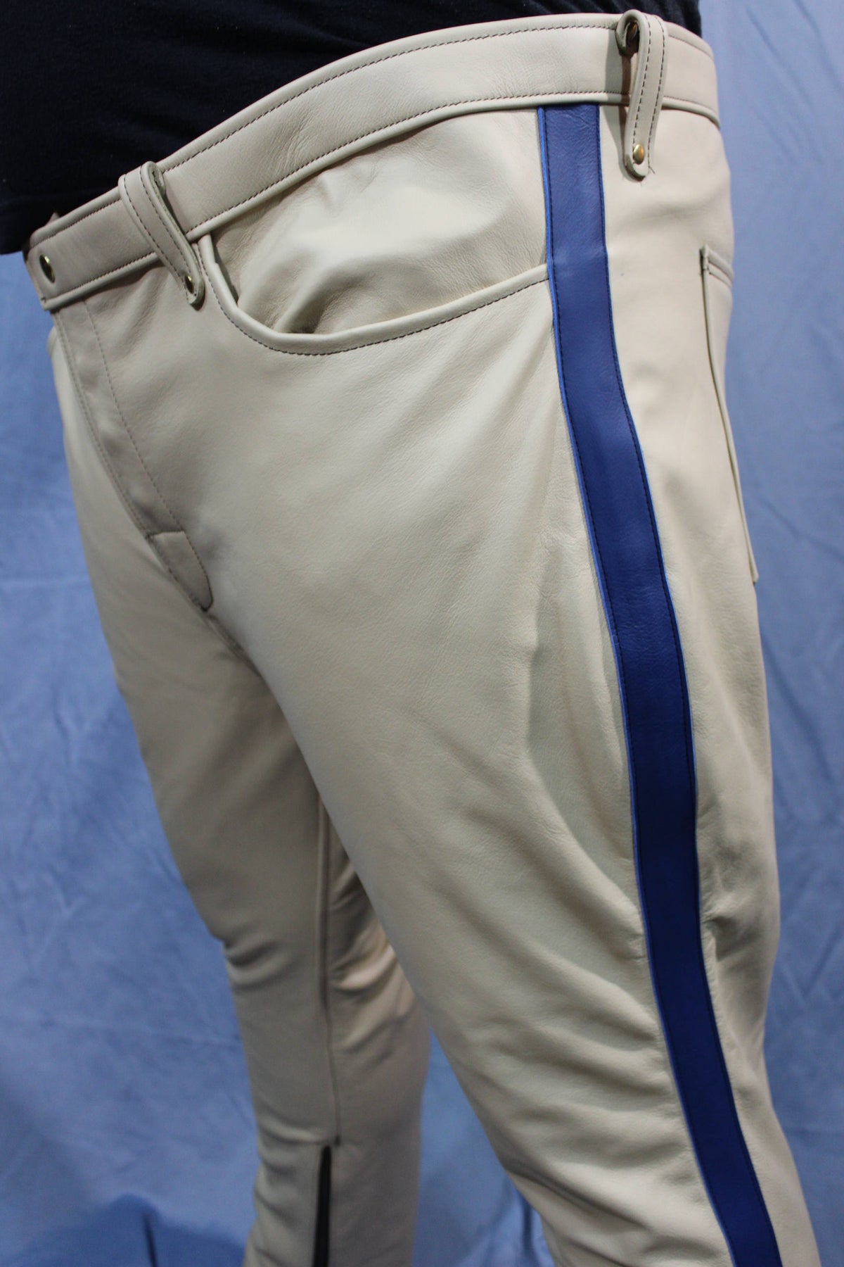 Sir Tom Matt's Collection - Cream Leather with Blue Stripe Pants - view 3