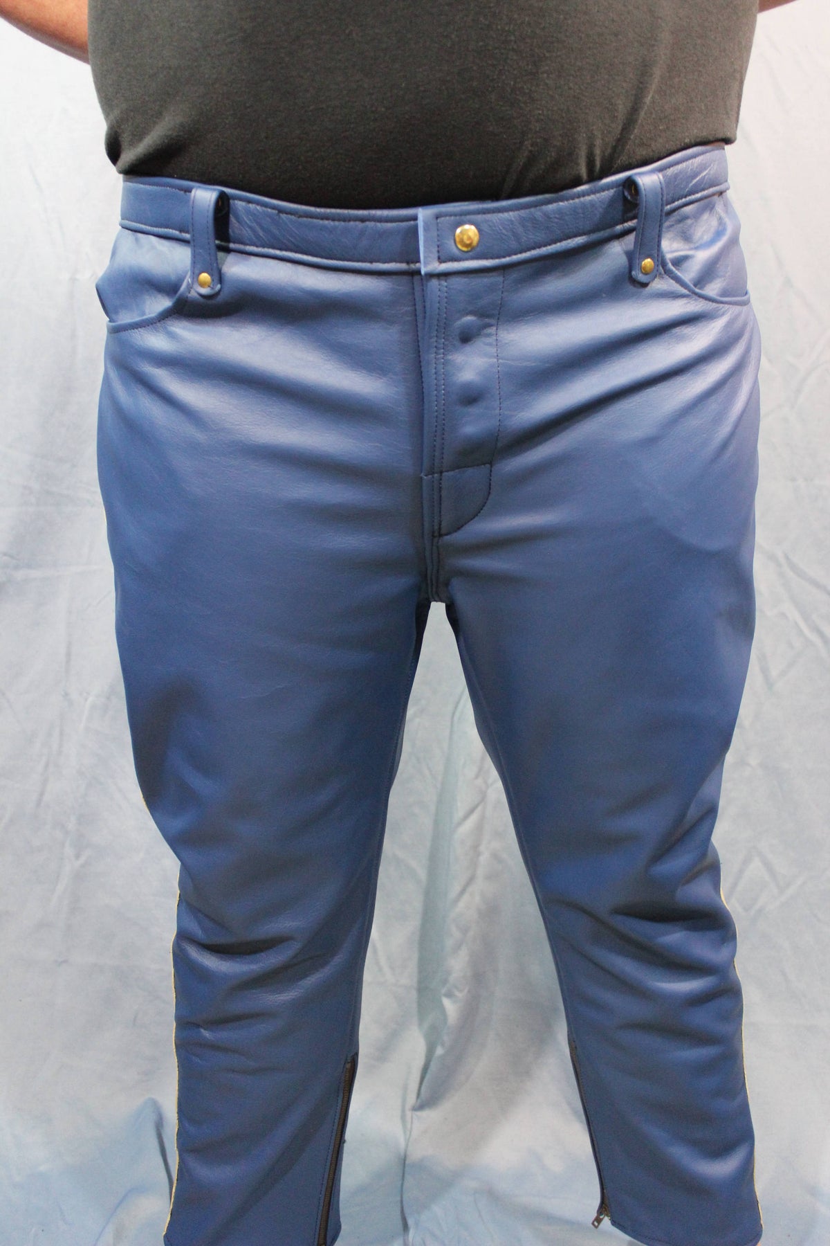 Sir Tom Matt's Collection - Blue Leather with Cream Stripe Pants - view 3