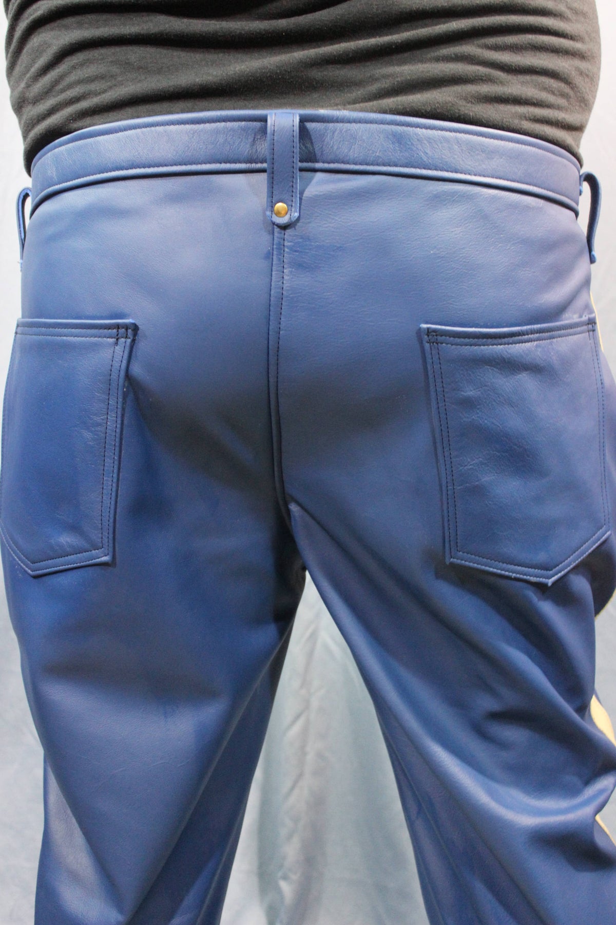 Sir Tom Matt's Collection - Blue Leather with Cream Stripe Pants - view 4