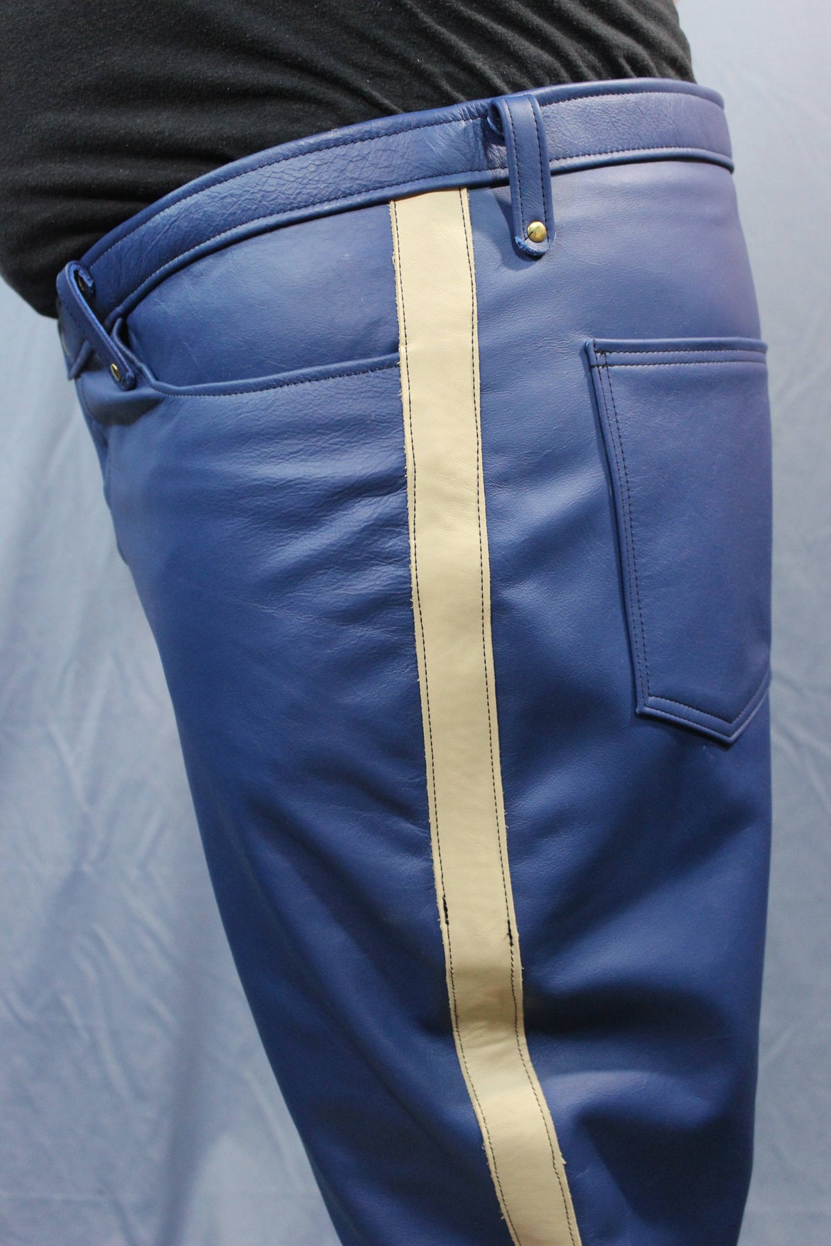 Sir Tom Matt's Collection - Blue Leather with Cream Stripe Pants - view 5