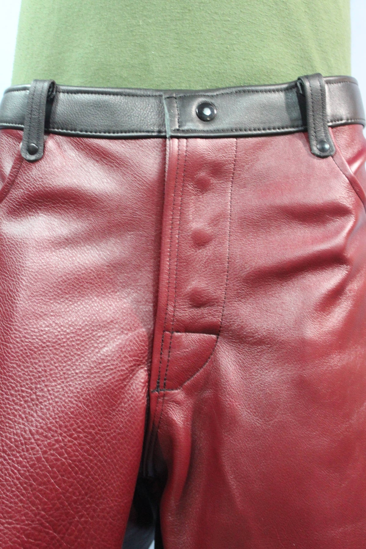 Our Striped Leather Pants in Burgundy and Black - view 3