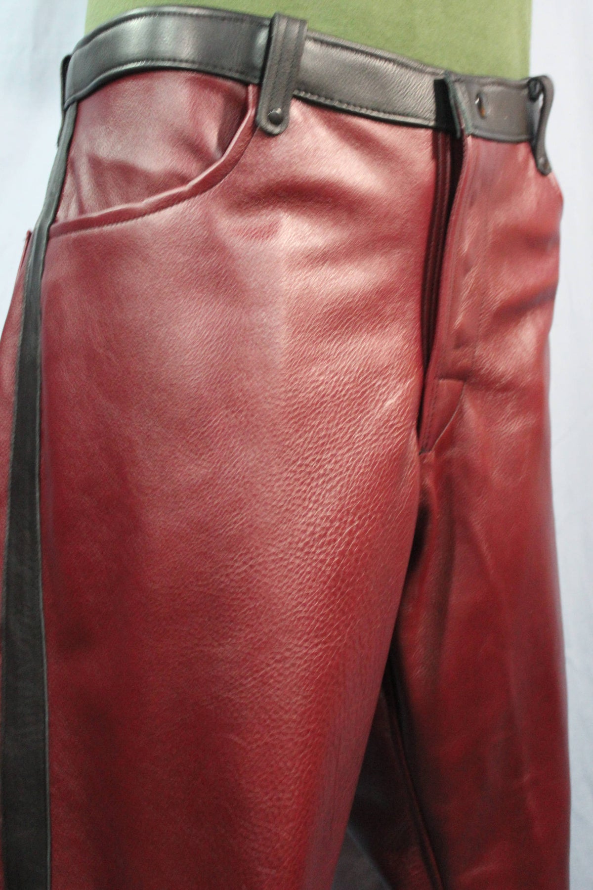 Our Striped Leather Pants in Burgundy and Black - view 2