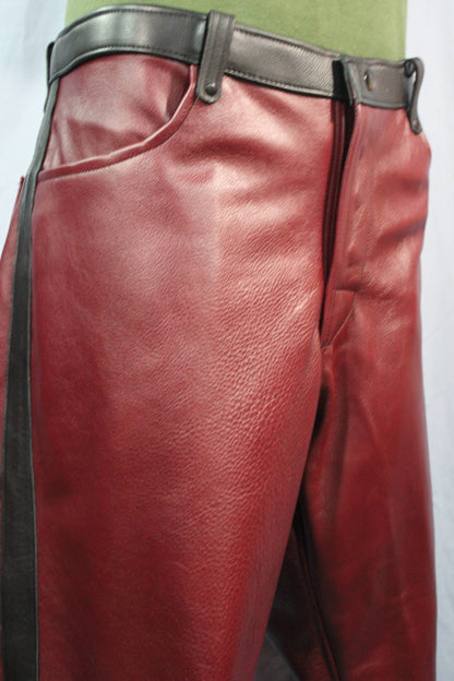Our Striped Leather Pants in Burgundy and Black - view 2