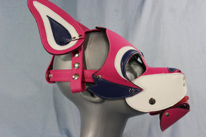 Husky style Pup Hood in Pink with Purple highlights - front view