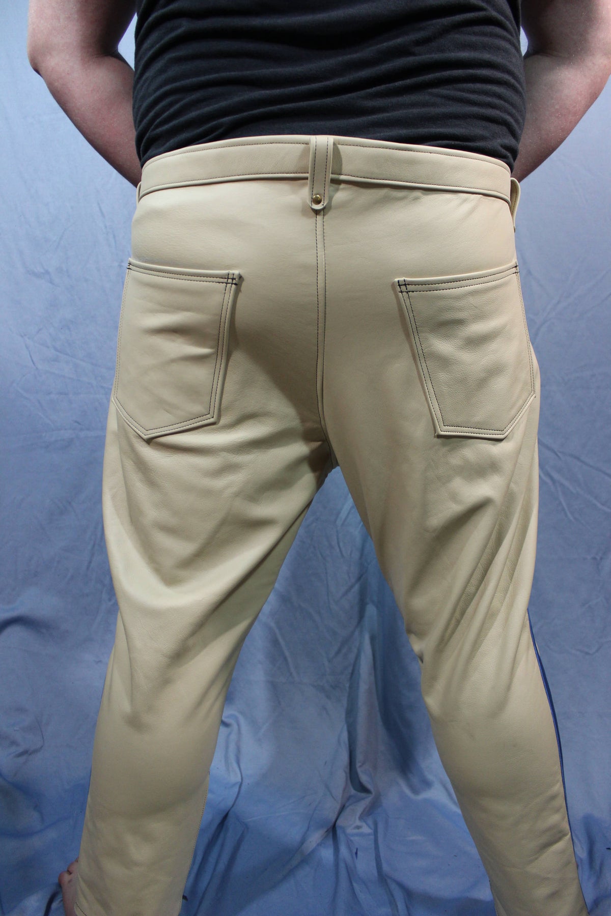 Sir Tom Matt's Collection - Cream Leather with Blue Stripe Pants - view 4