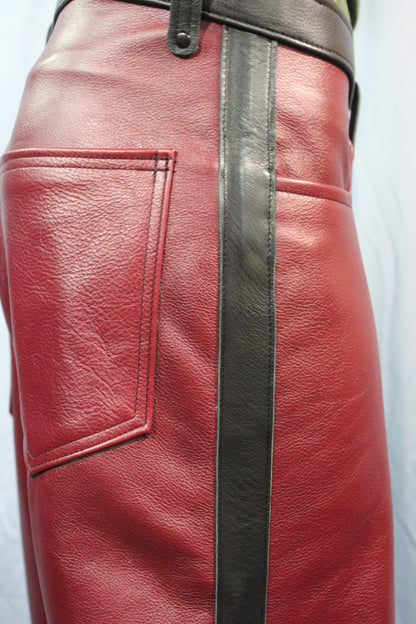 Our Striped Leather Pants in Burgundy and Black - view 4