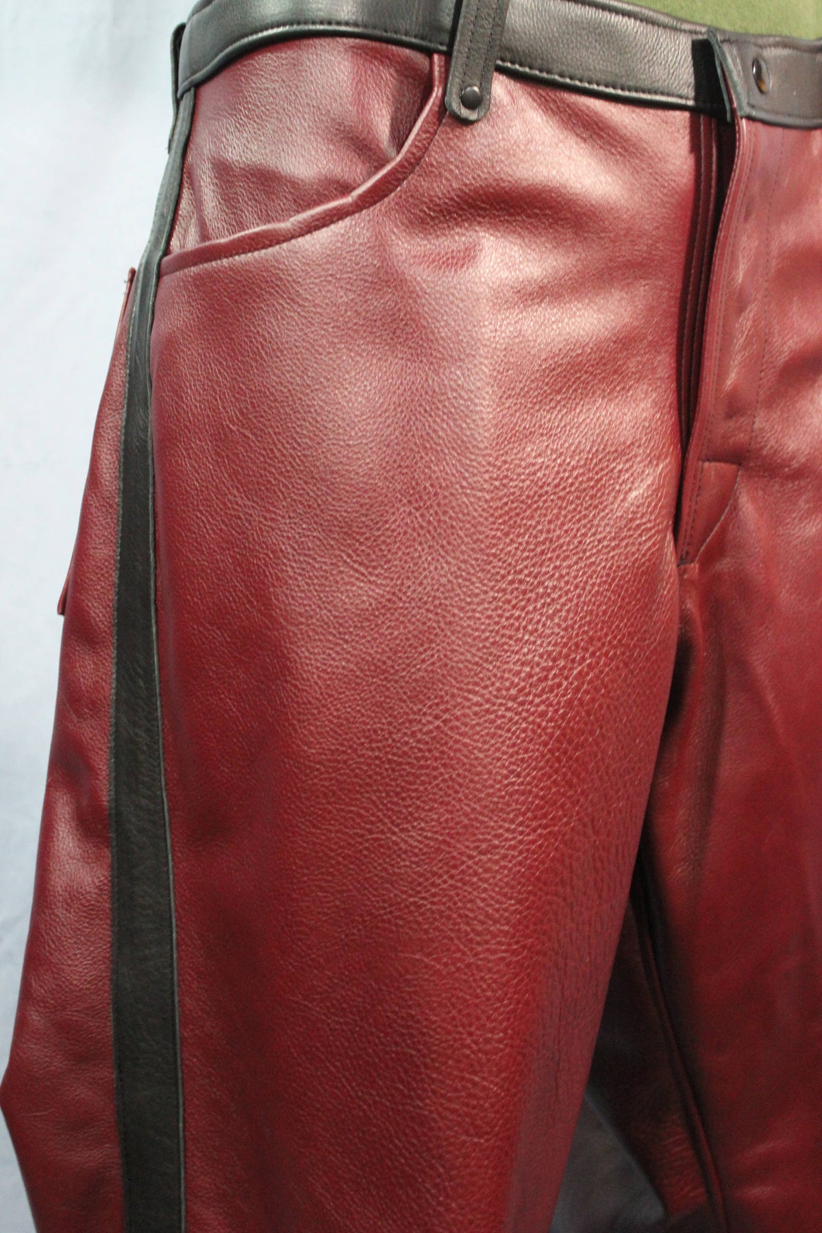 Our Striped Leather Pants in Burgundy and Black - view 5