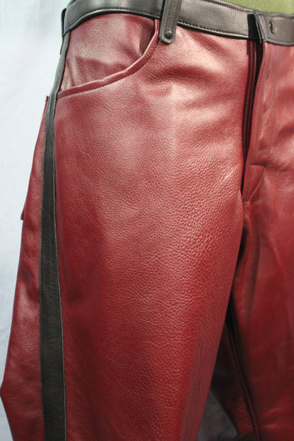 Our Striped Leather Pants in Burgundy and Black - view 5