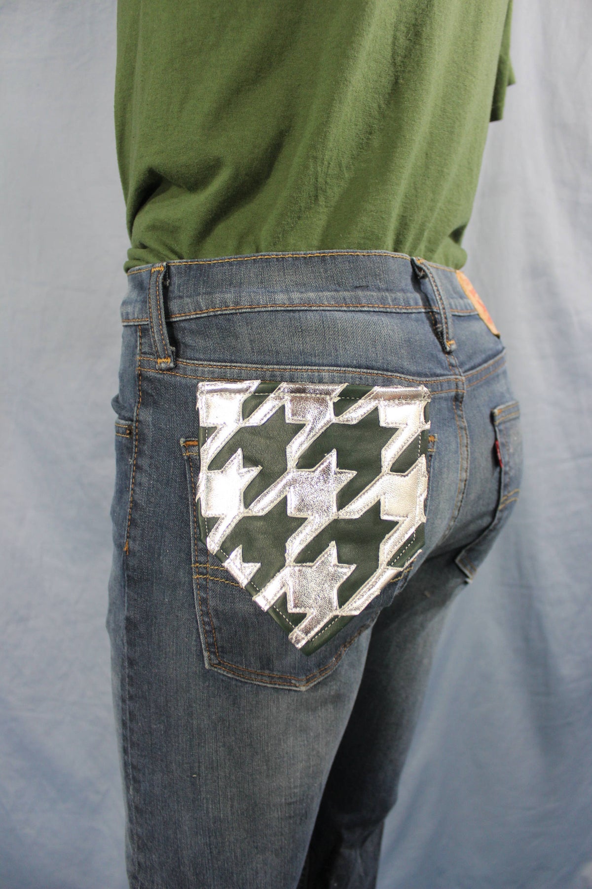 Leather Houndstooth Pocket Flag with Metallic highlights - view 4