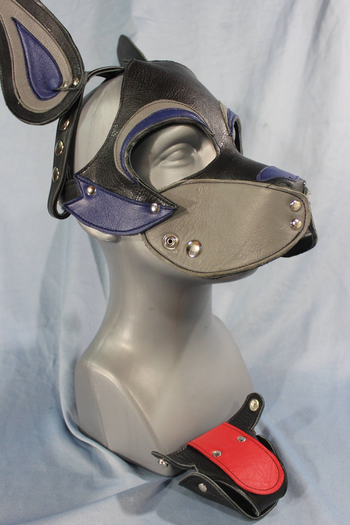 Husky style Pup Hood in Black, Blue, and Gray - view 3