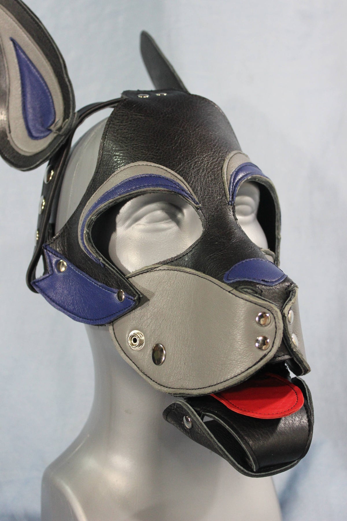 Husky style Pup Hood in Black, Blue, and Gray - view 5