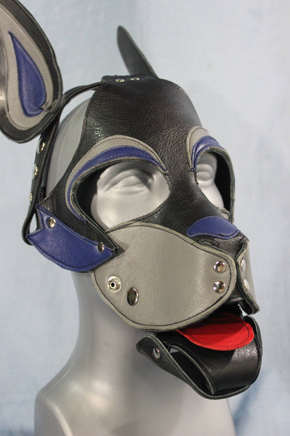 Husky style Pup Hood in Black, Blue, and Gray - view 5