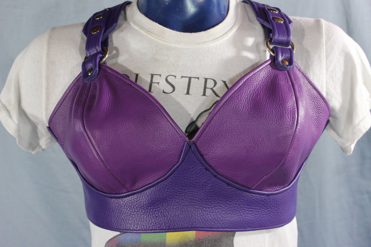 Anything BUT Basic! Our PURPLE PRINCESS edition of our leather Bra! - front view
