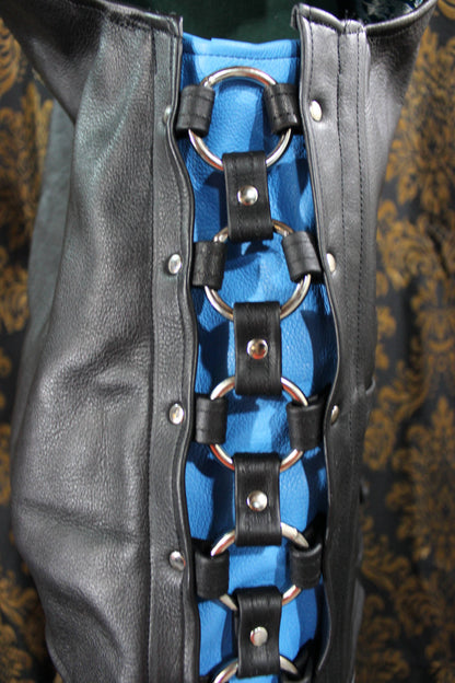Black Leather Western Style Ringed and Lined Vest - view 2
