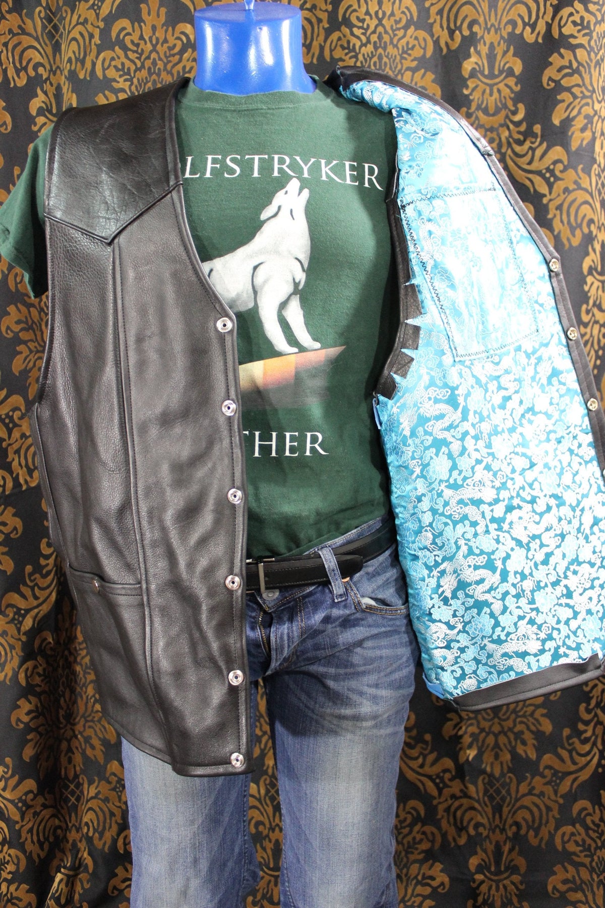 Black Leather Western Style Ringed and Lined Vest - view 5