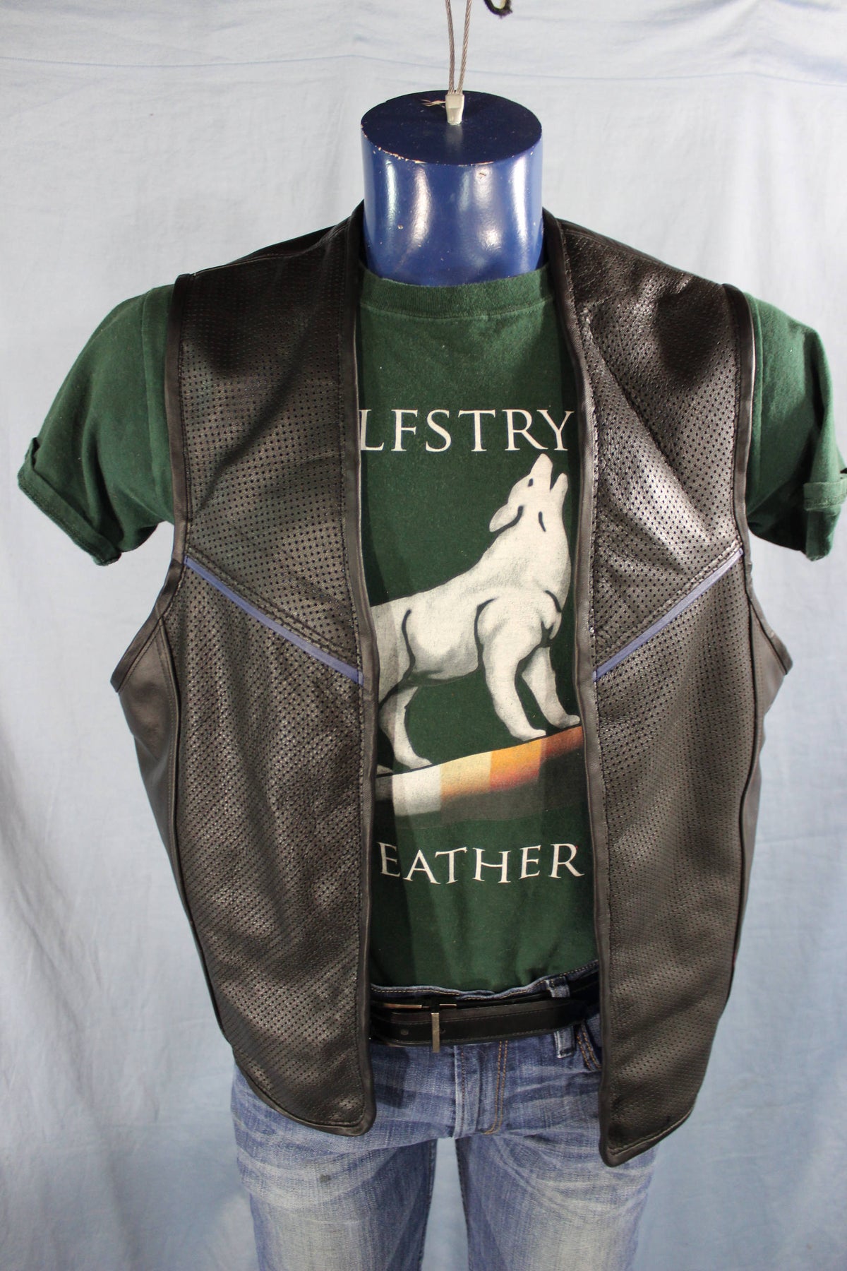 Hand Made Leather Pin Vest with Blue Highlights - view 2