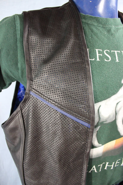 Hand Made Leather Pin Vest with Blue Highlights - front view
