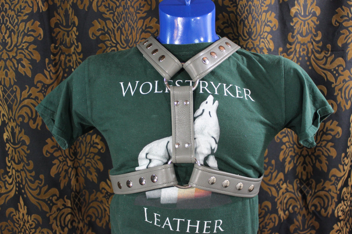 Classic Gray Extended X Harness, Soft Leather Strapping - front view