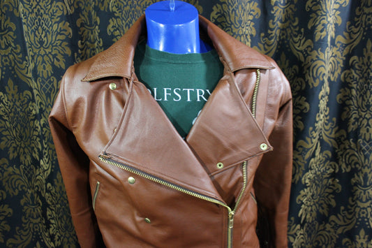 Our Biker Jacket in Cognac - front view
