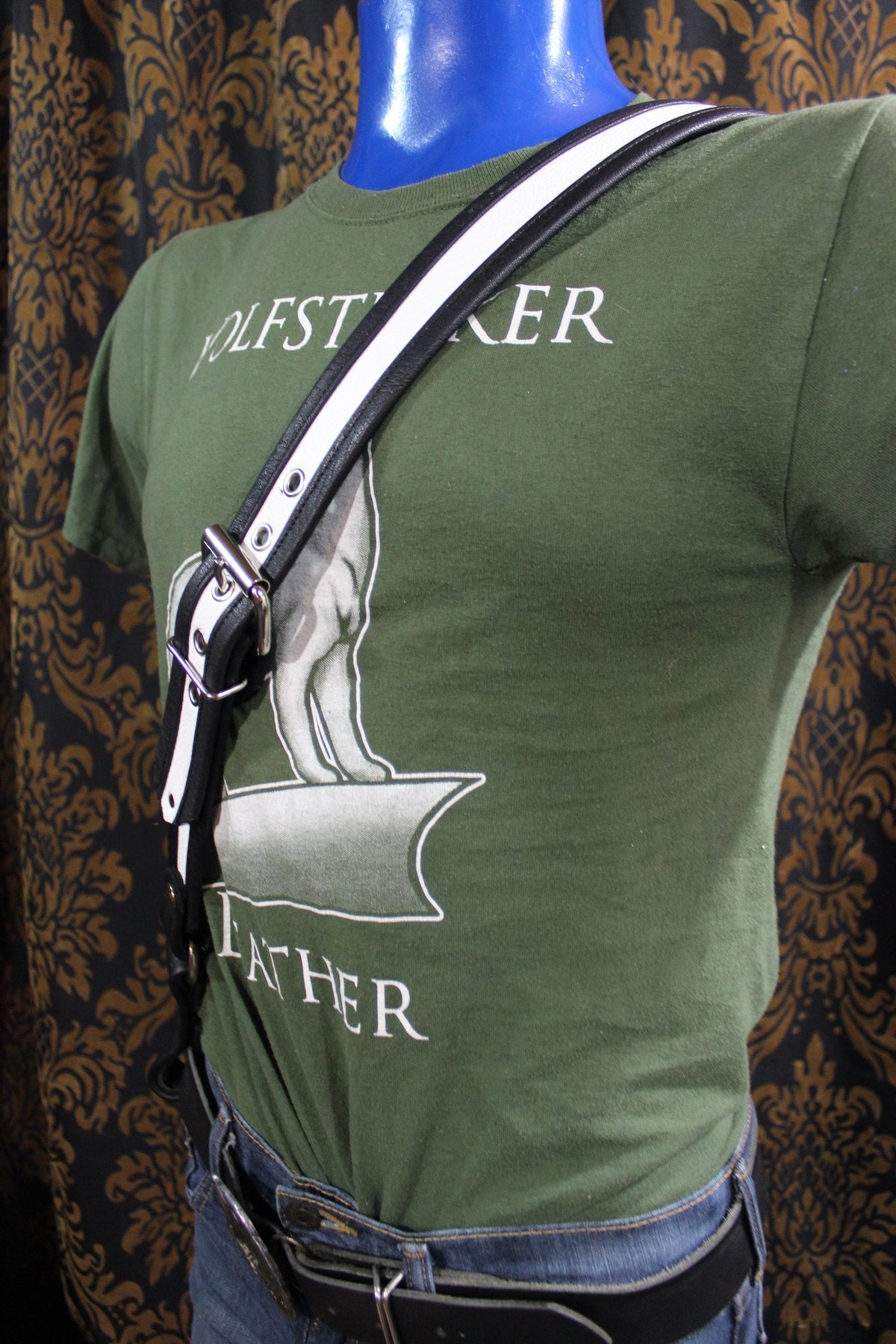 Soft Black and White Leather Sam Browne Belt - view 5